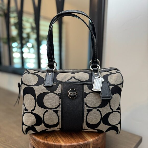 Coach Handbags - Coach Signature Stripe Canvas & Leather Satchel — New Without Tags